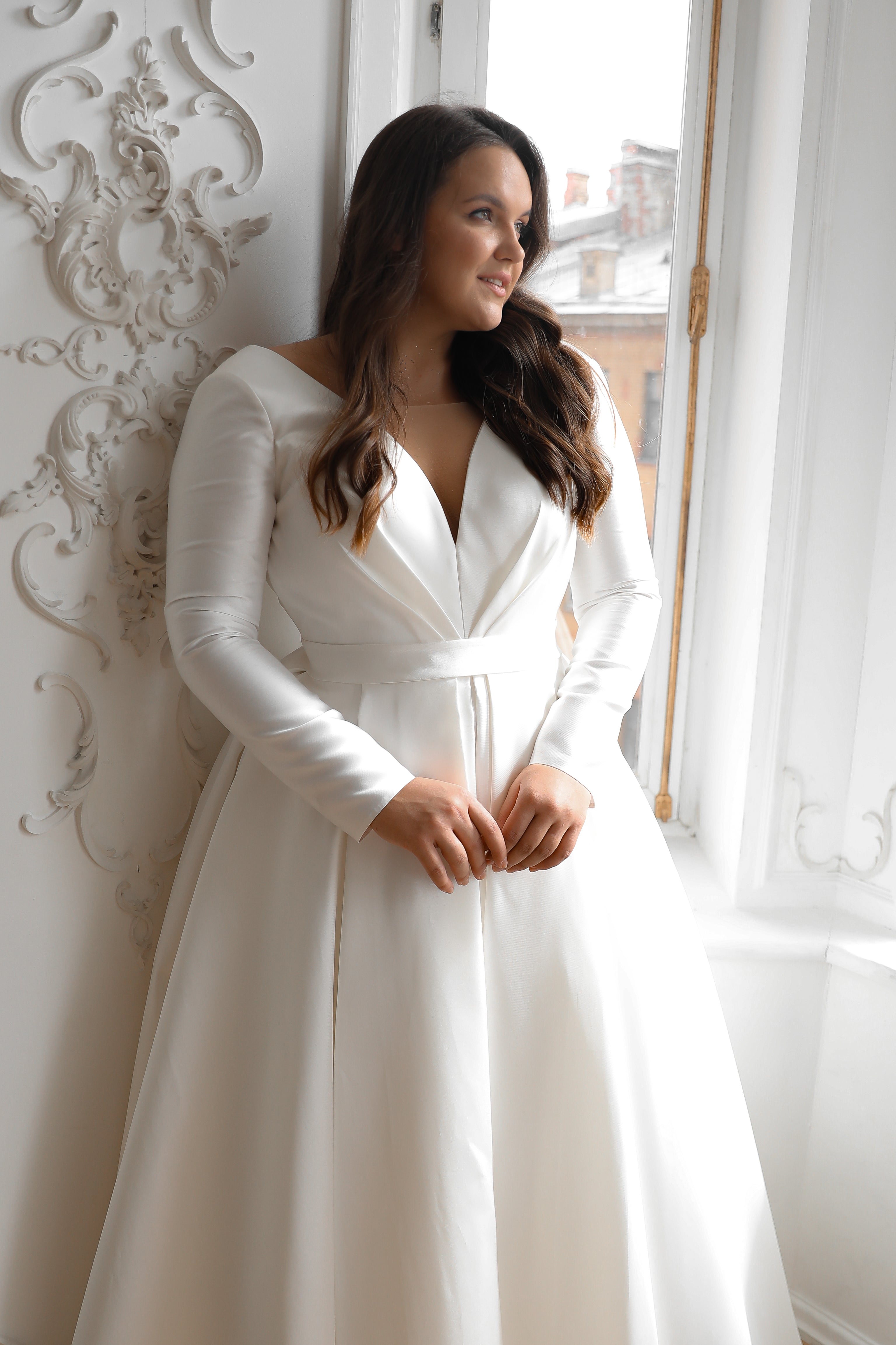 Plus-Size Mikado Wedding Dress Ester With Sleeves | Shop Olivia Bottega