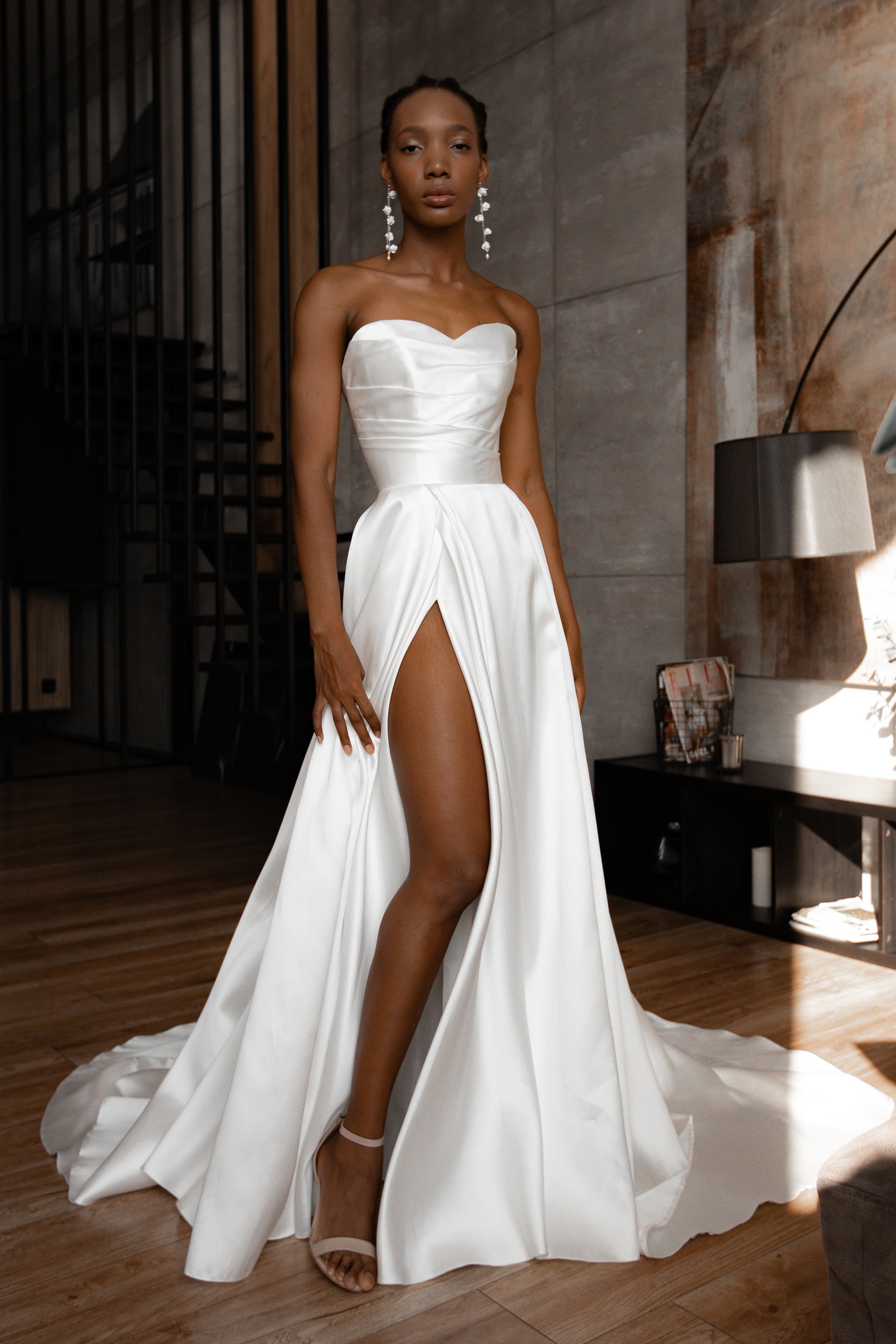 Diamond White Satin Thigh-slit Military Ball Dress - Promfy