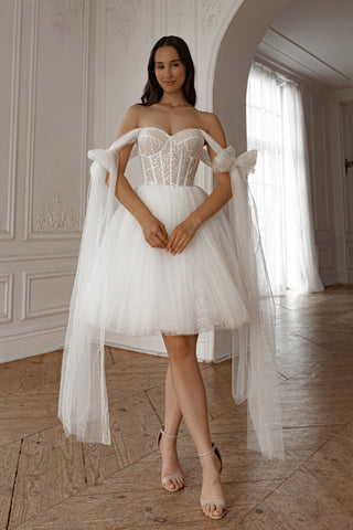 Short Wedding Dress Helena with Detachable Straps - Olivia Bottega