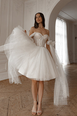 Short Wedding Dress Helena with Detachable Straps - Olivia Bottega