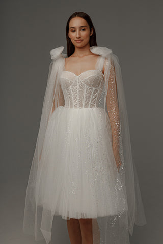 Short Wedding Dress Helena with Detachable Straps - Olivia Bottega