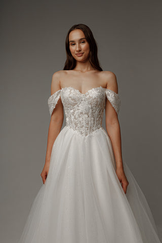 Floral Lace Wedding Dress Kristy with Detachable Cape