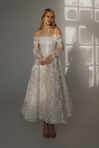 Floral Lace Wedding Dress Betty with Detachable Bolero