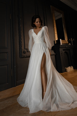 FUTURO FASHION - Robe Empire pour Femme - col V/Manches Longues -  Classique/Romantique - Y8467 - Blanc - 36 (S) : : Mode