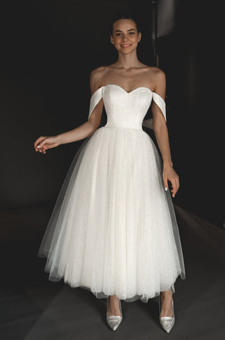 Short Straps Lace Wedding Dress With Corset Back-MK_700186