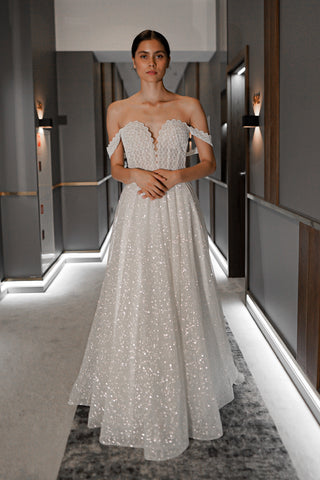 Plunging Neckline Satin Wedding Dress 7021 – Sparkly Gowns
