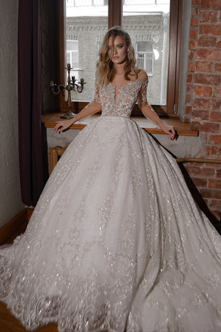 Sparkling sleeves wedding dress- PB160 by Pure - Olivia Louise Bridal