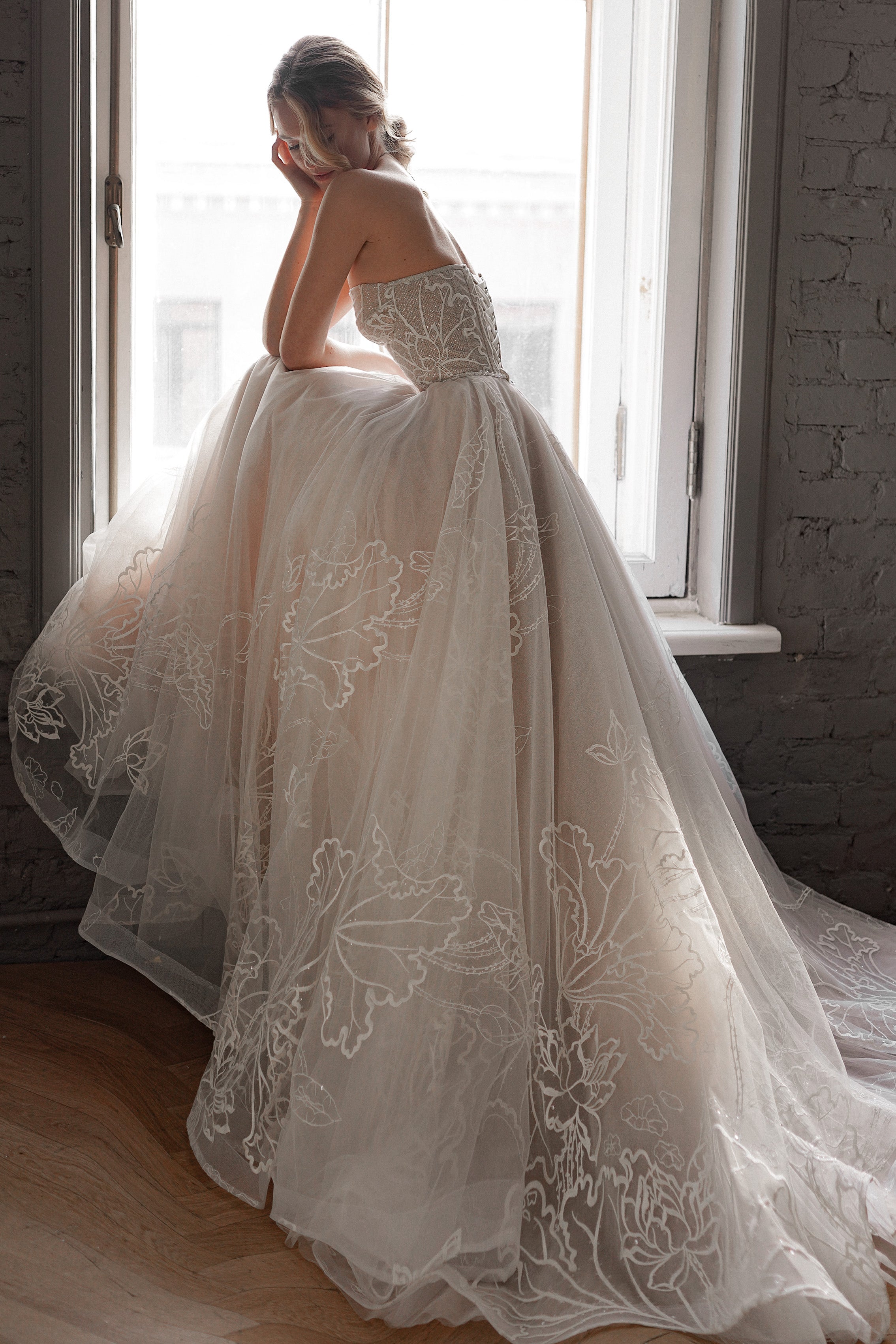 High Neck Lace Applique Tulle Wedding Dress | David's Bridal