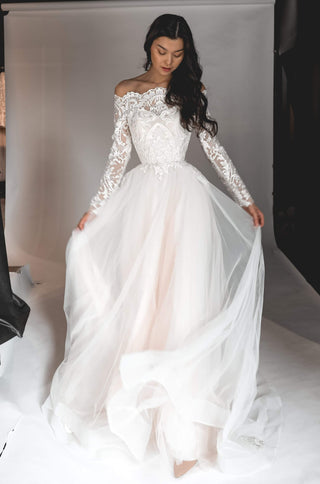 Nude Floral Lace Wedding Dress Enn – Olivia Bottega