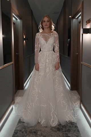 Elegant Scoop Long Sleeve Chiffon Wedding Dresses with Lace Backless I –  Musebridals