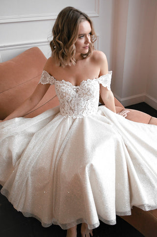 Short Wedding Dress With Corset, Beaded Reception Dress for Bride