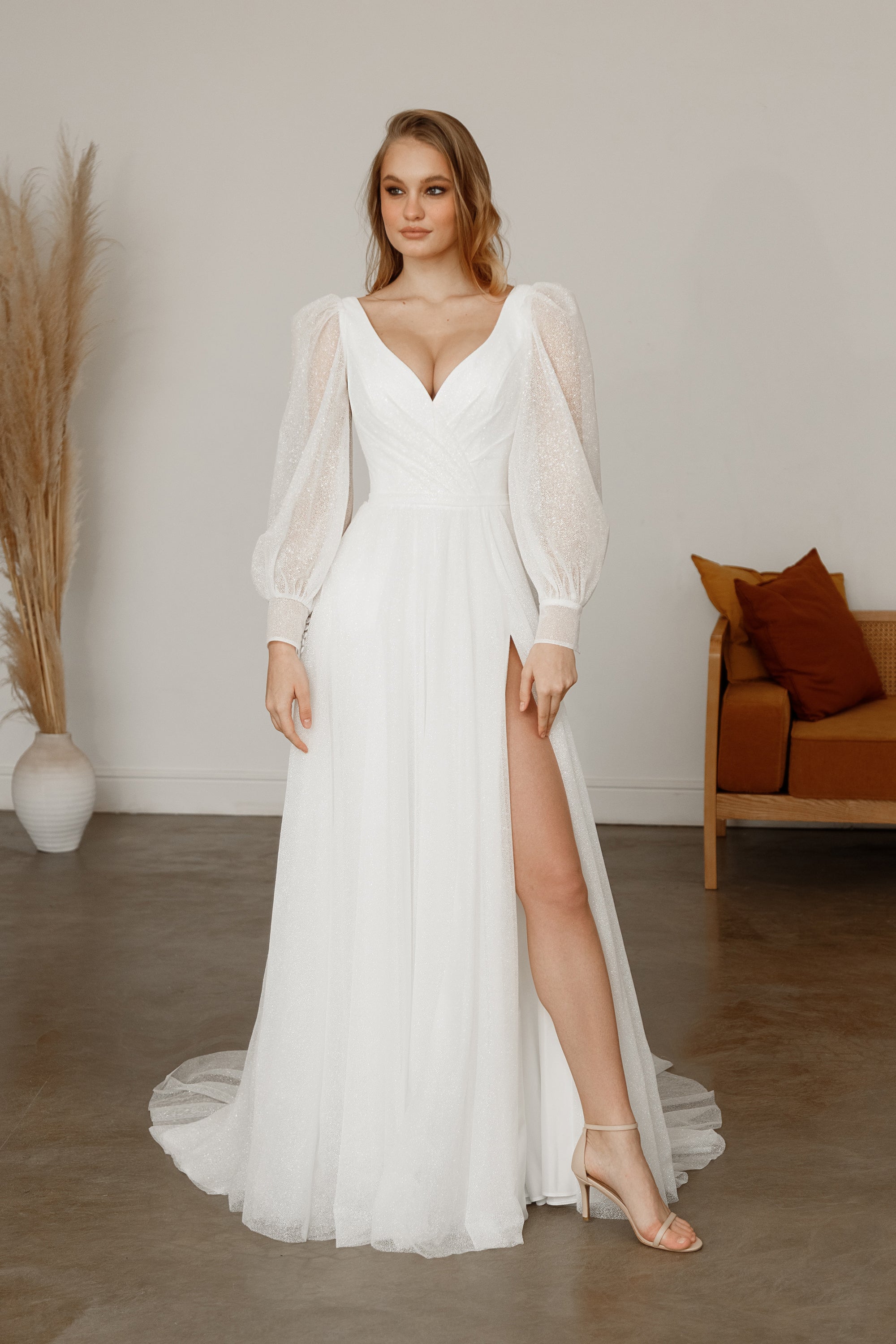 Romantic Corset Wedding Dress, Sweat Heart Neckline, Long Bishop