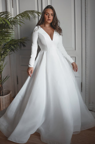 Lace Plus Size Wedding Dress with High Neckline and Long Sleeves