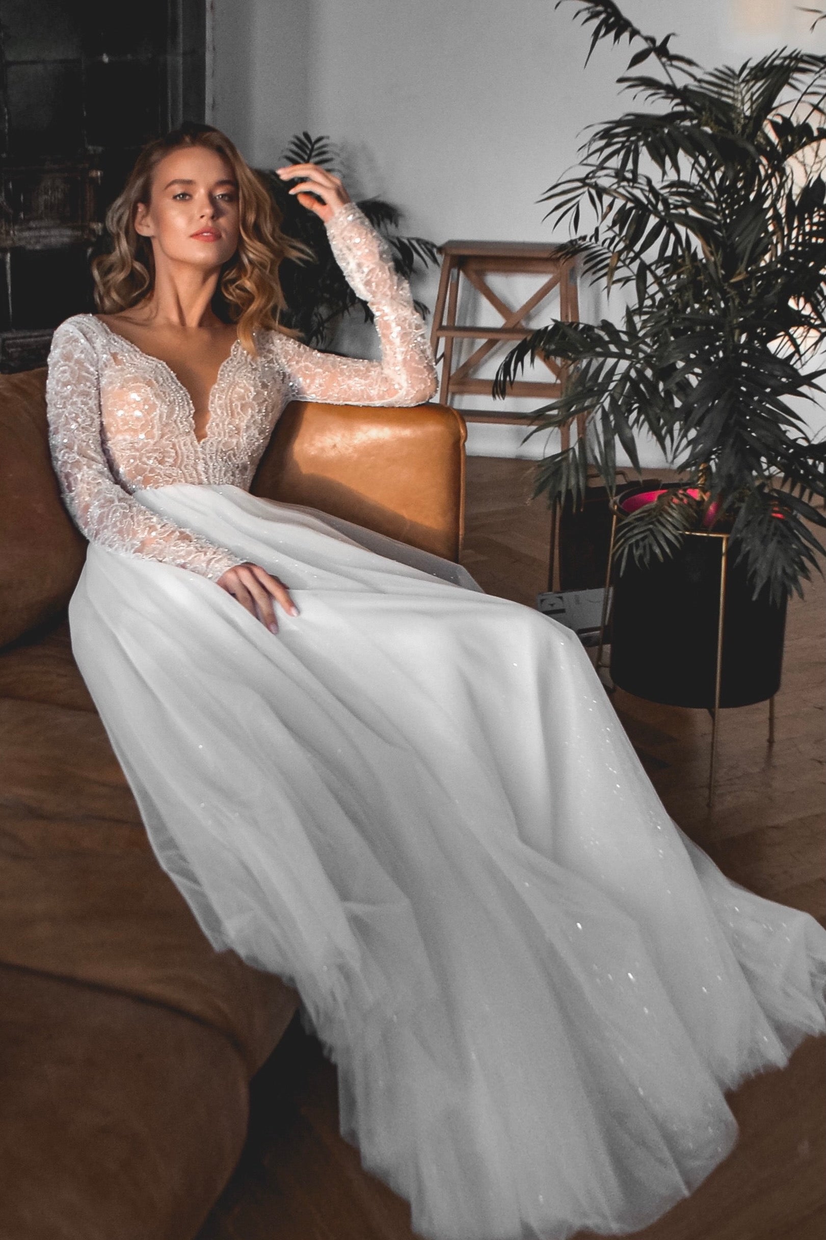 Simple Wedding Dress Perfect for Elopement, Reception or Unique Wedding:  Lace Bridal Bodysuit With Long Sleeves and Satin Skirt With Pockets -   Canada